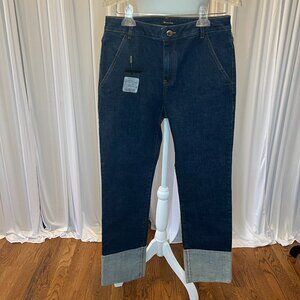 Massimo Dutti Dark Blue Slim Fit Jeans w/ Stitched Rollup Hem - Size 6